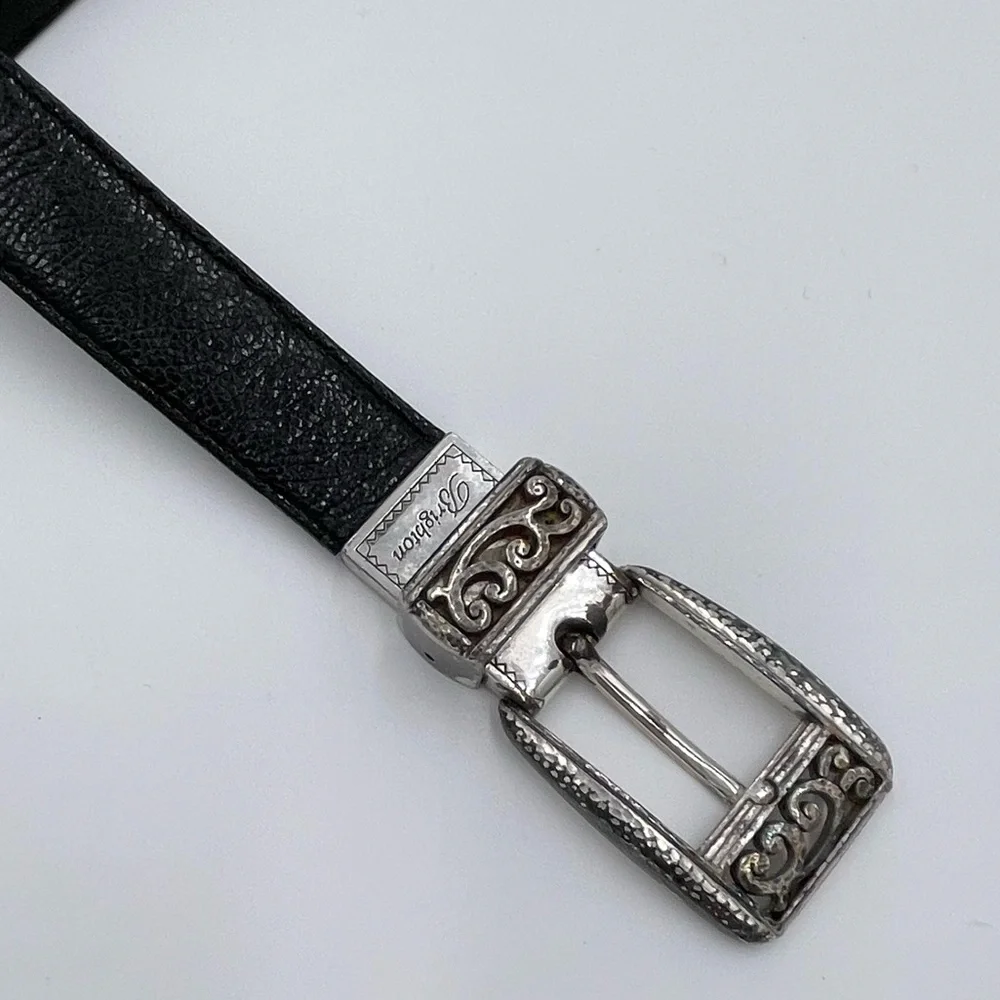 Vintage 80s 90s Brighton Black Leather Belt Women's Size 38 Embellished Buckle